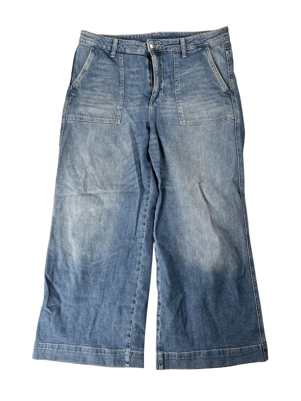 Culotte high waist Pants Womens 42 Blue Ankle Denim Relaxed Fit Pockets Zip